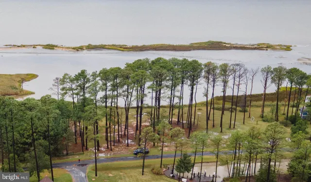 an aerial view of a house with swimming pool and garden