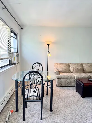 a living room with furniture a window and a potted plant