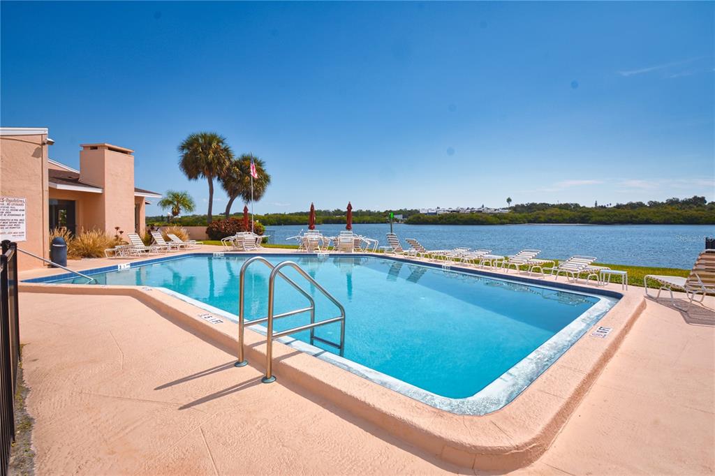 a view of a swimming pool with lounge chair