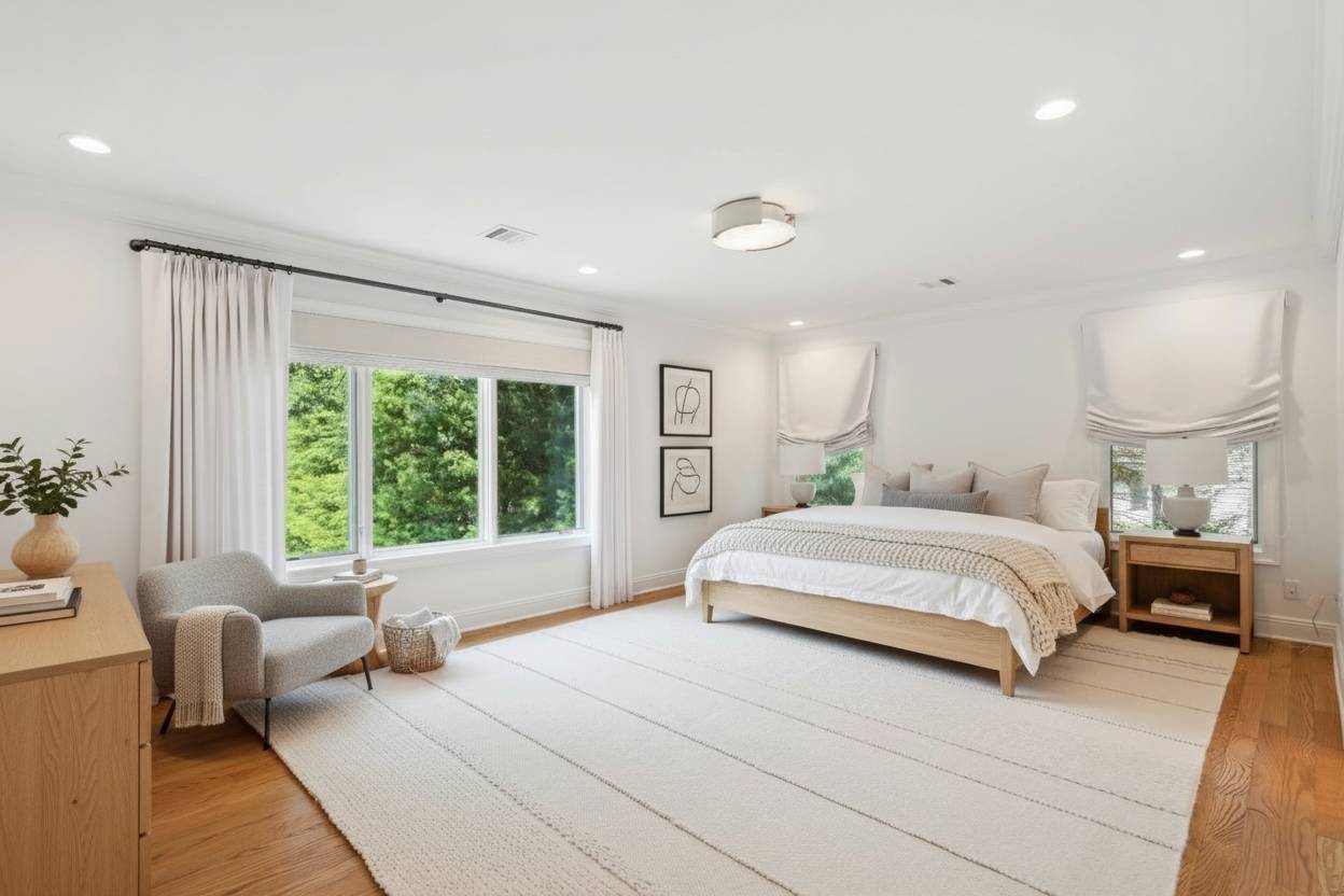 31 East Gate Road Wainscott, NY 11975 - Photo 7 of 20 a spacious bedroom with a large bed and a couch