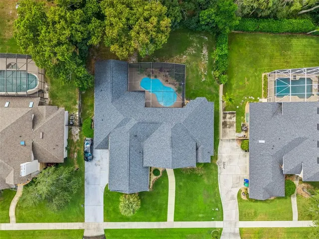 an aerial view of a house