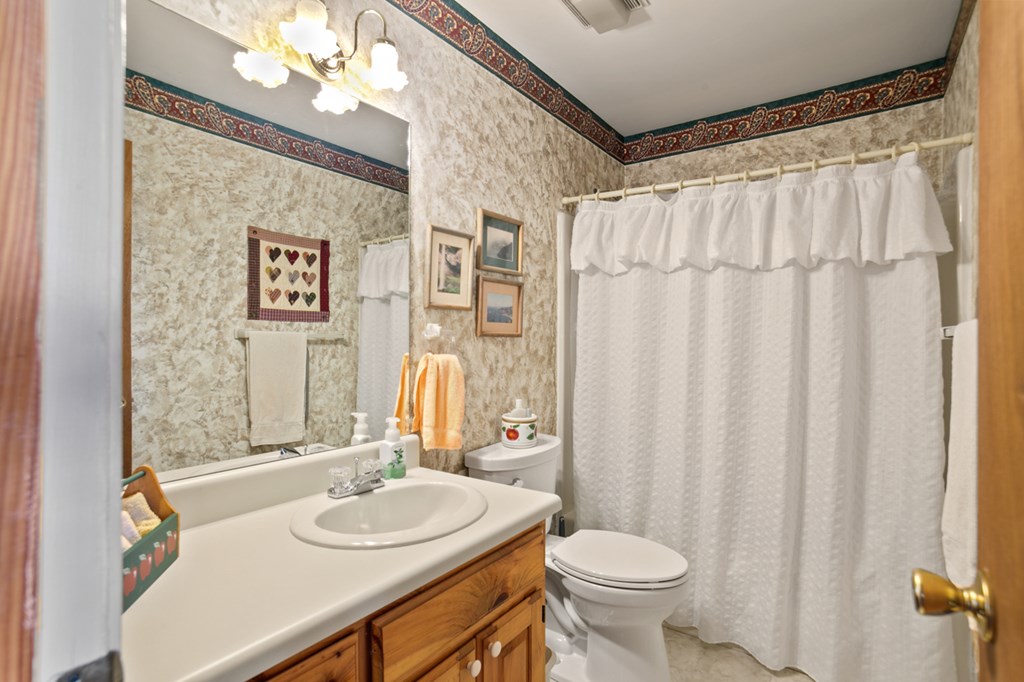 333 Walnut Ridge Ellijay, GA 30536 - Photo 15 of 37 a bathroom with a sink vanity mirror and toilet