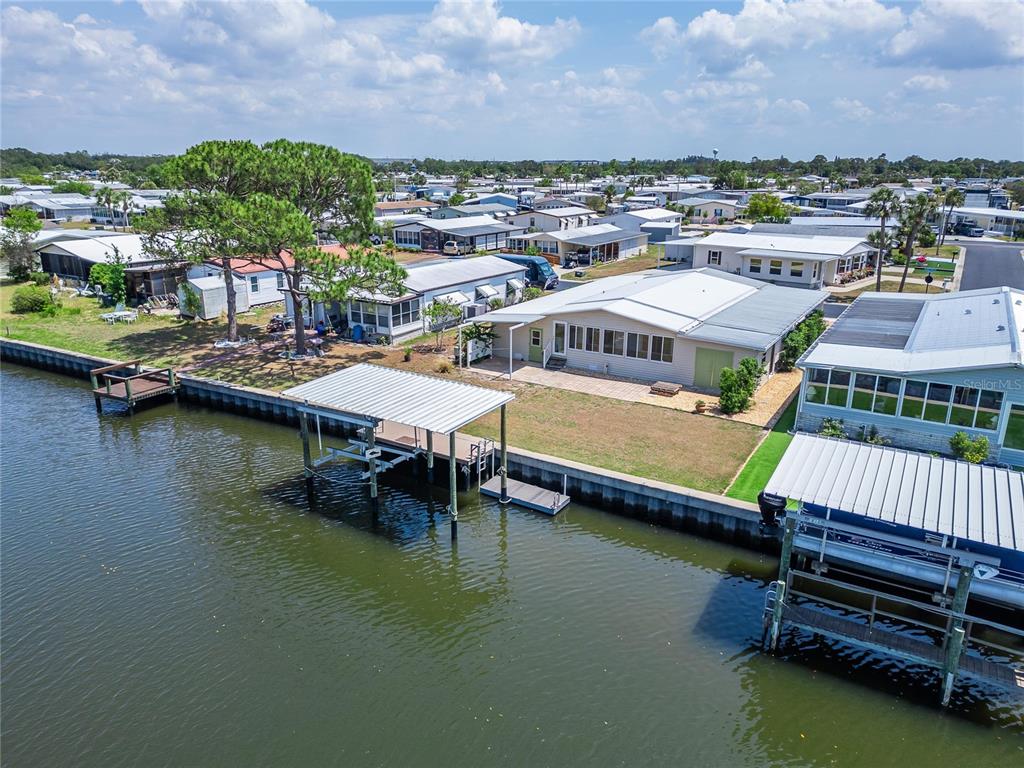 a view of a lake with a terrace