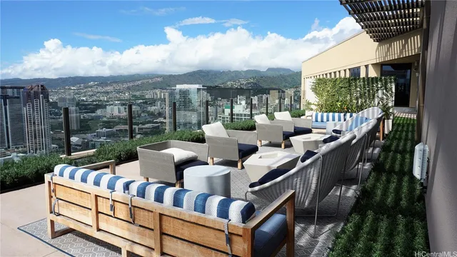 a couple of chairs sitting in front of building