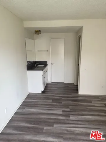 a view of wooden floor and closet in a room