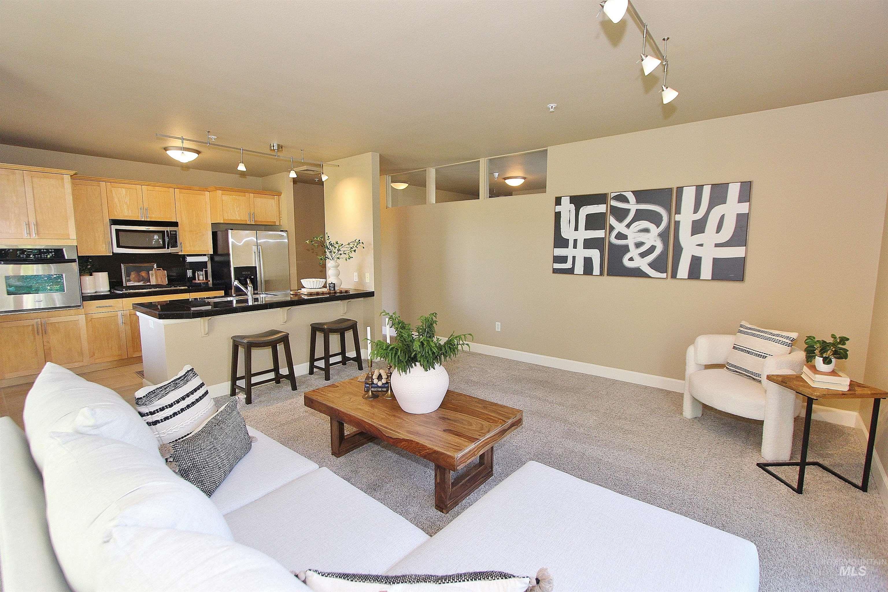 406 South 13th Street, Unit 303 Boise, ID 83702 - Photo 3 of 18 Living area featuring track lighting and light carpet