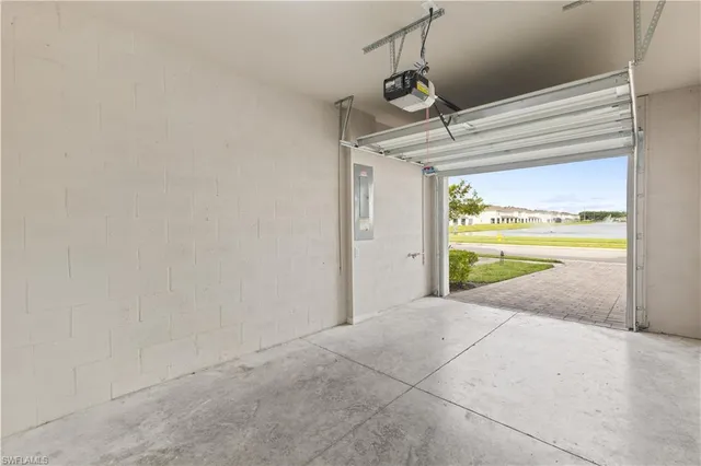 a view of a room with a garage