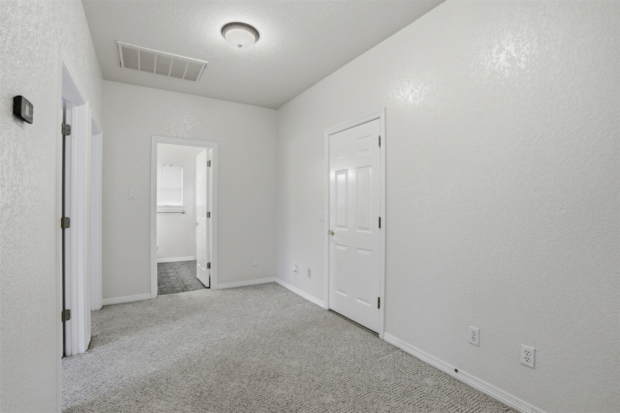 1301 County Road 262 Georgetown, TX 78633 - Photo 23 of 39 Carpeted interior space featuring light gray walls, white trim, and a flush-mount ceiling light fixture