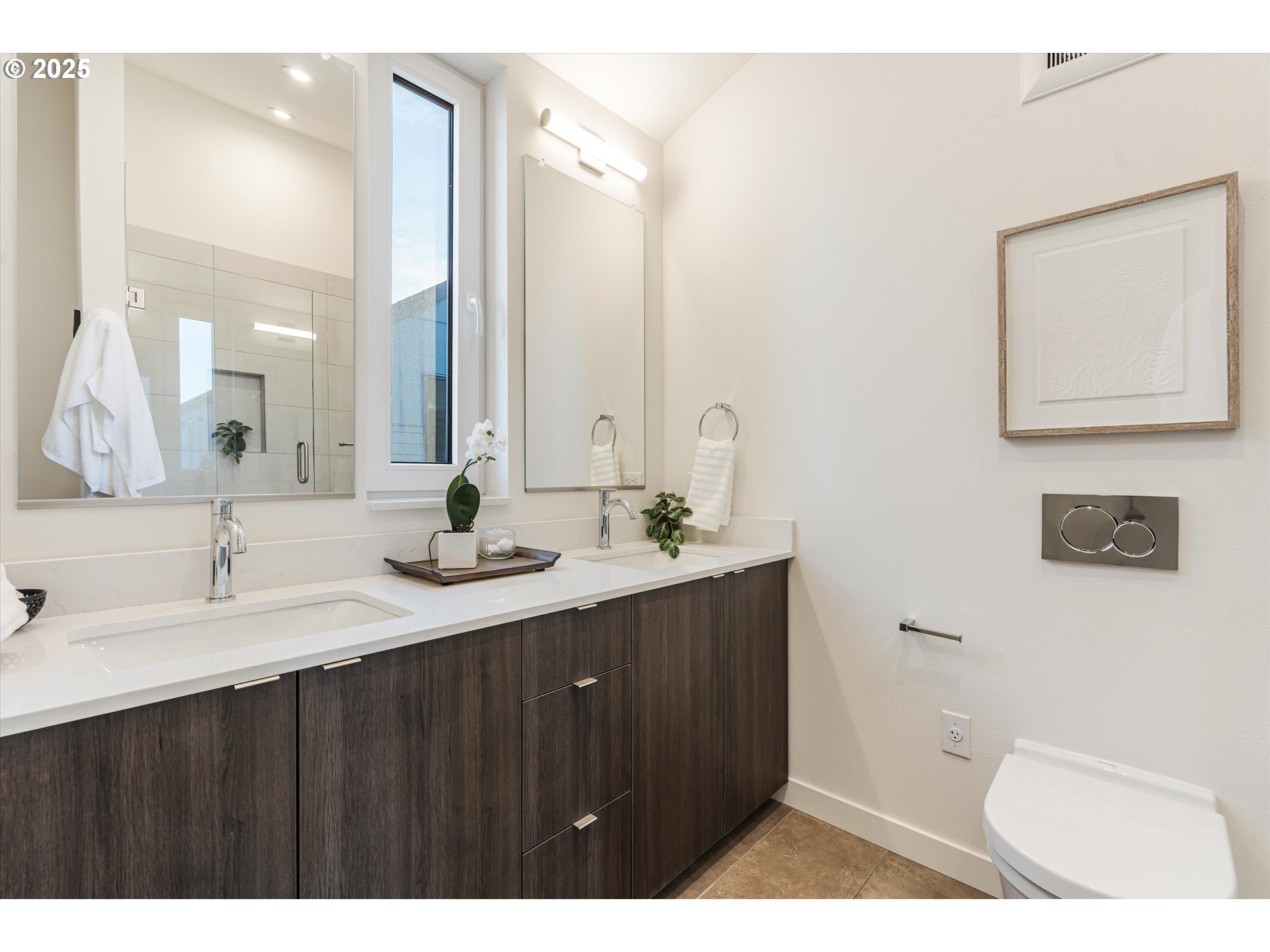 5490 Southeast Boise Street Portland, OR 97206 - Photo 29 of 48 a bathroom with a granite countertop sink mirror and a toilet