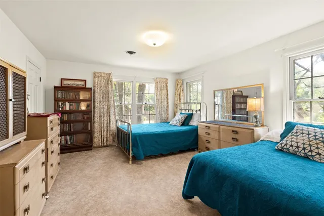 a bedroom with furniture and a dresser