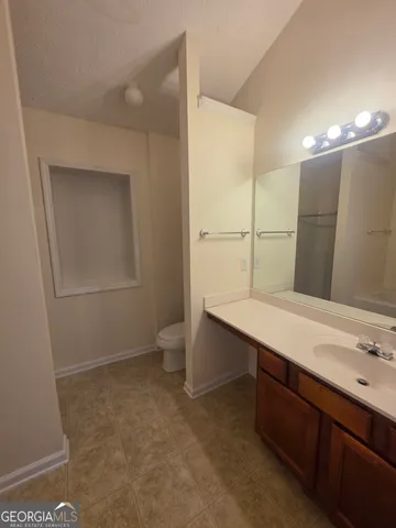 a bathroom with a bathtub