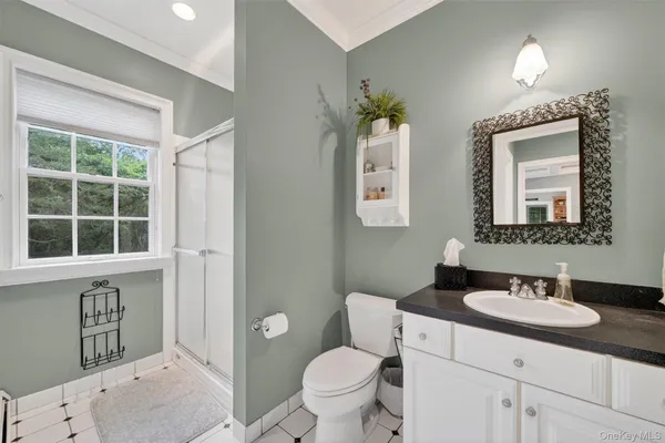 a bathroom with a toilet a sink and mirror