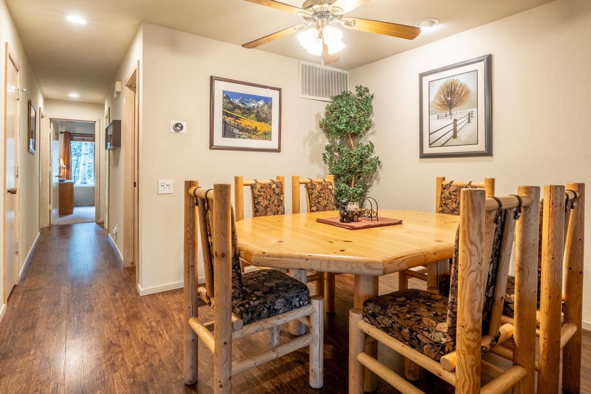 613 Golden Creek Road, Unit 613 Mammoth Lakes, CA 93546 - Photo 10 of 24 Dining area with wood finished floors, ceiling fan, and recessed lighting