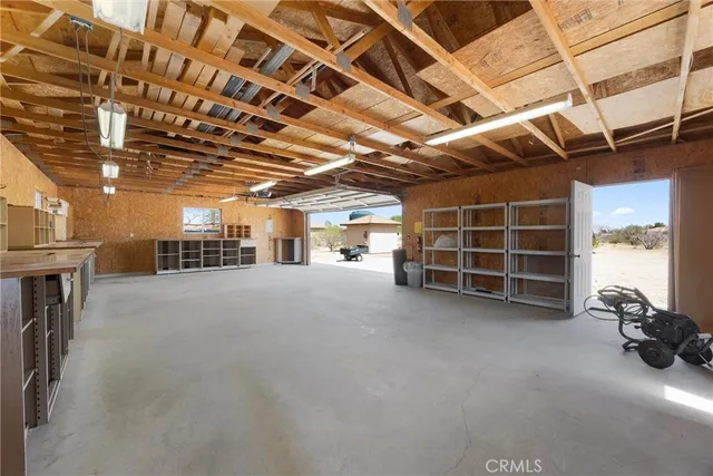 a view of a garage with furniture