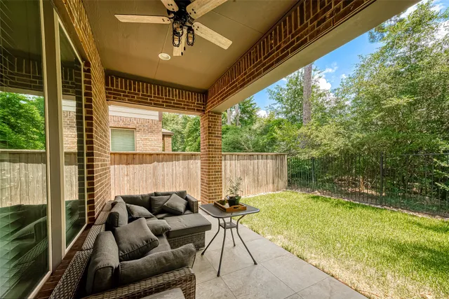 a living room with patio area