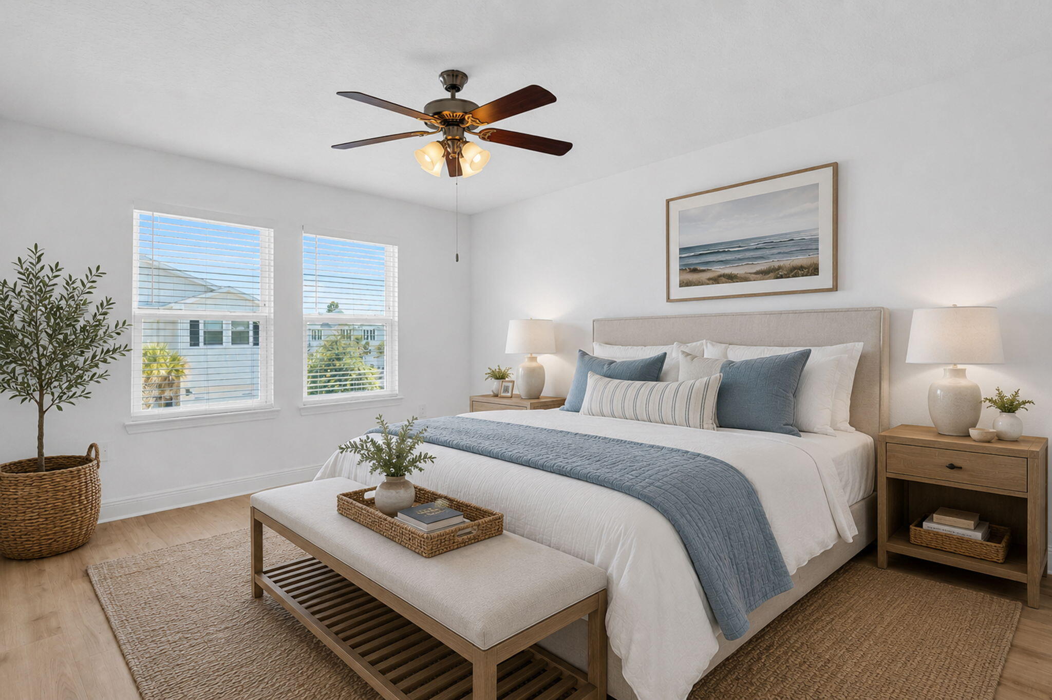 22 Redbird Loop Destin, FL 32541 - Photo 5 of 40 a bedroom with a bed a chandelier and a couch