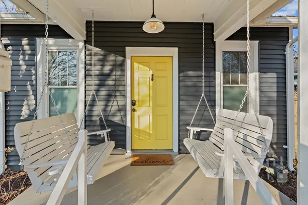 a view of entryway with wooden floor