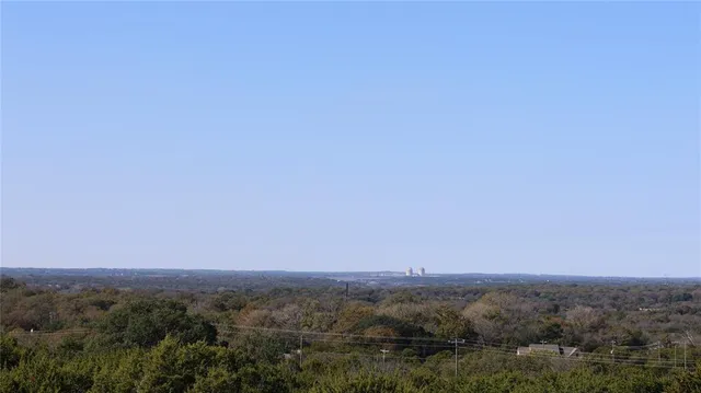 a view of a dry yard with trees