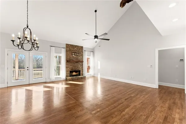 a bathroom with a glass door shower