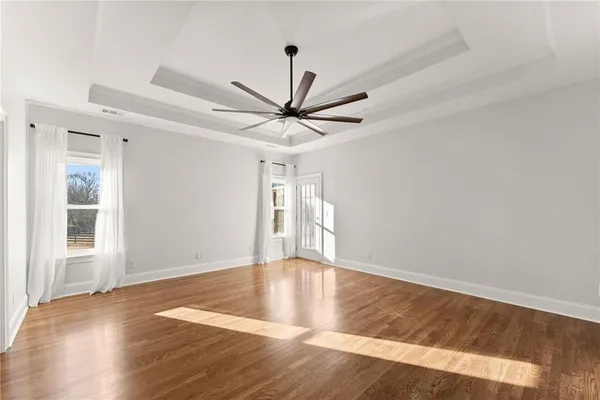 a view of a terrace with a lake view