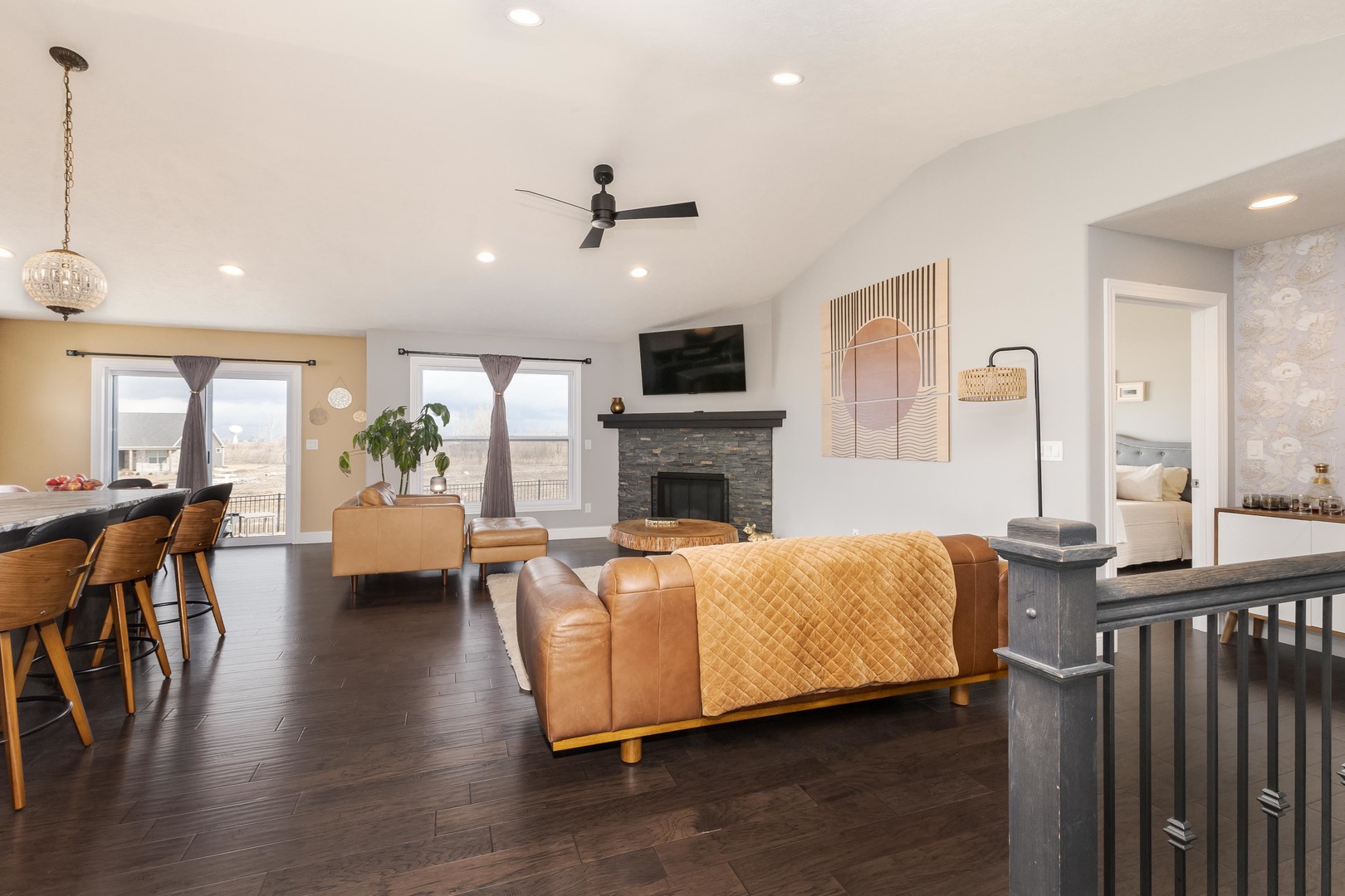 2608 Shale Road Normal, IL 61761 - Photo 5 of 39 a living room with furniture fireplace and a flat screen tv