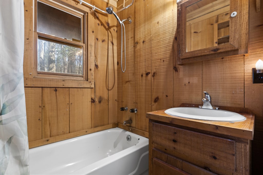 104 Big Tree Road Suches, GA 30572 - Photo 14 of 19 a bathroom with a sink a mirror and a bathtub