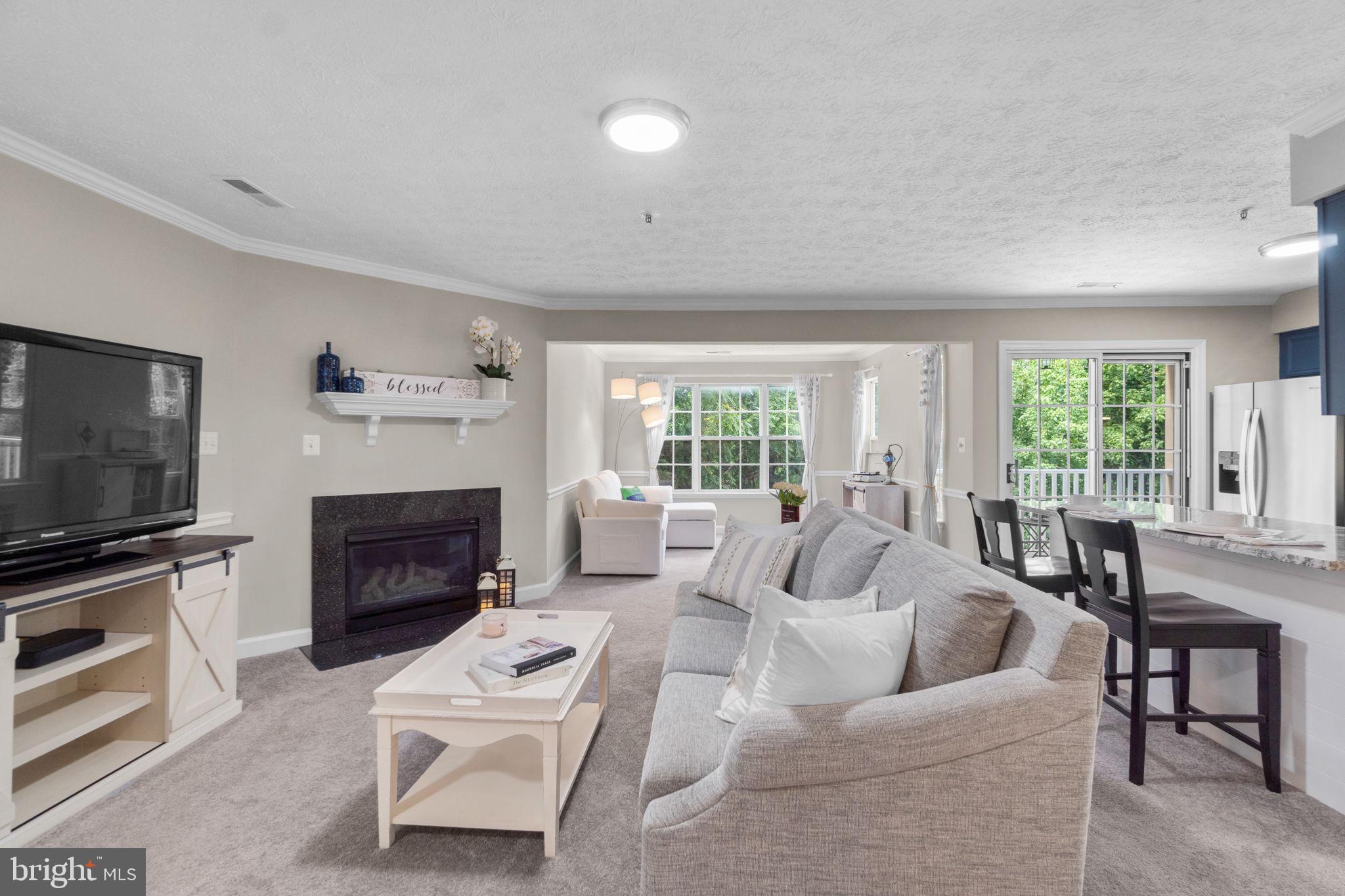 6509 Springwater Court, Unit 6303 Frederick, MD 21701 - Photo 7 of 48 a living room with furniture a flat screen tv and a fireplace