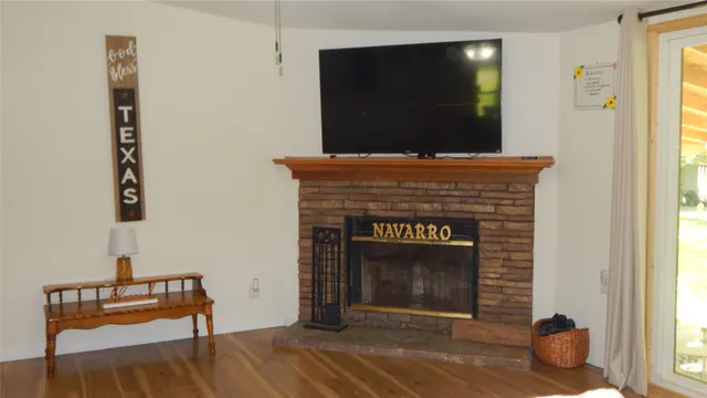 a fireplace with wooden floor