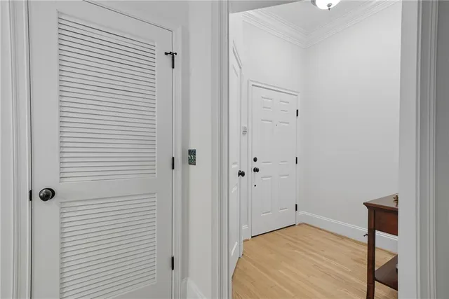 a view of a bedroom from the hallway