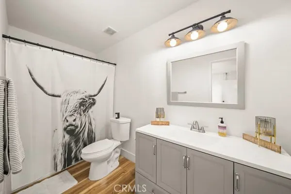 a bathroom with a sink a toilet and mirror
