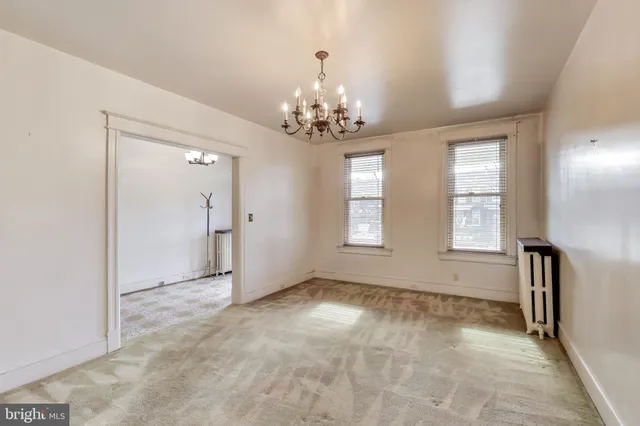 a view of a chandelier in a room