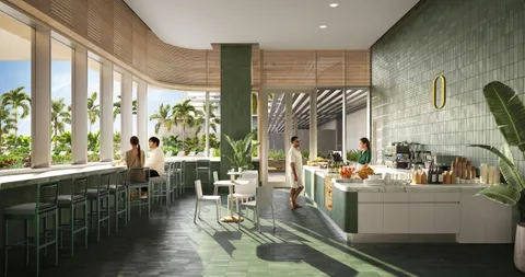 a living room with furniture and floor to ceiling windows