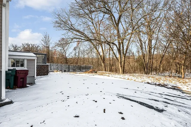 a view of snow on the side of building
