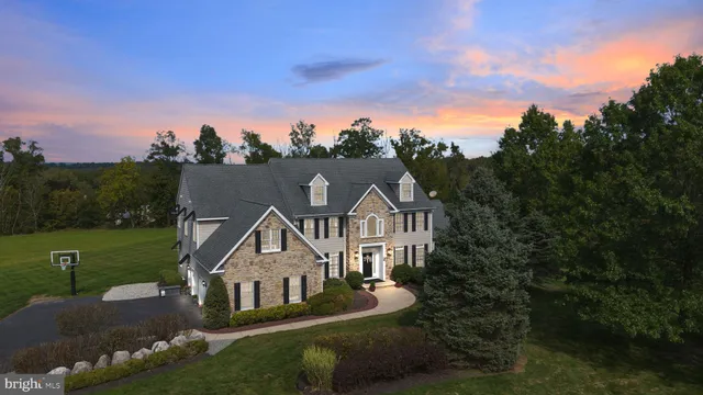 an aerial view of residential houses with outdoor space and trees