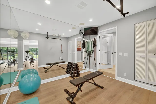 a garden view with a seating space