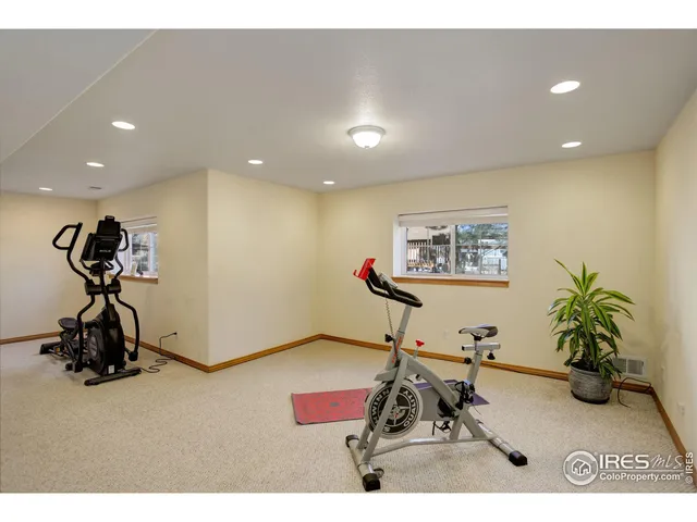 a view of a town with large trees