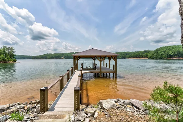 a view of a lake with a outdoor space