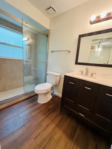 a bathroom with a sink mirror vanity and toilet