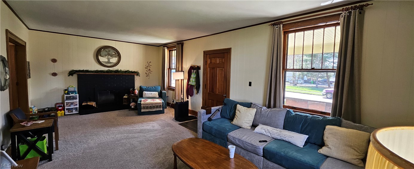 1050 Cambridge Road Coshocton, OH 43812 - Photo 17 of 50 Living room featuring crown molding and carpet flooring