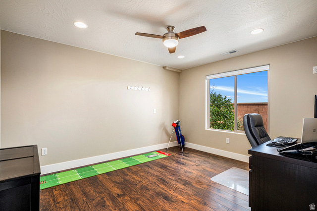 2311 South 1340 West St. George, UT 84770 - Photo 40 of 56 Office featuring dark wood finished floors, ceiling fan, and recessed lighting