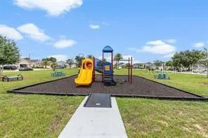 a view of a park with slide