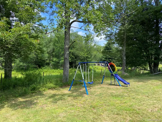 a view of a park with a slide