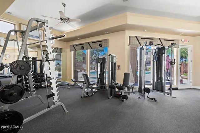 a view of a room with gym equipment