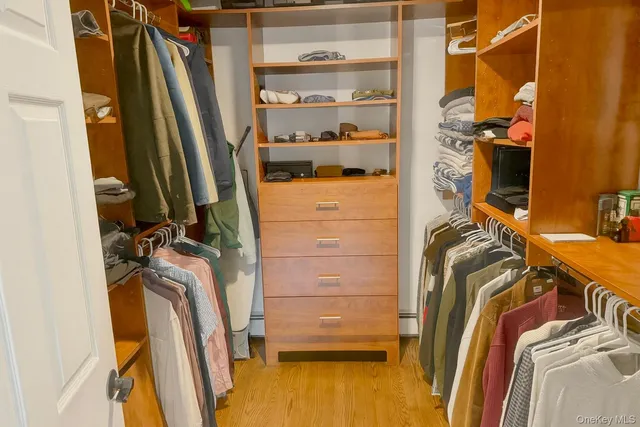 a view of walk in closet with clothes and shoes