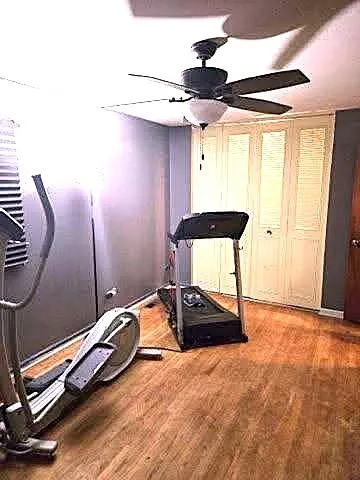 a room with gym equipment