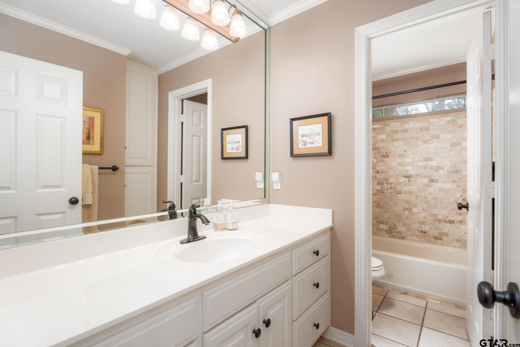 14312 East Ridge Road Arp, TX 75750 - Photo 22 of 44 a bathroom with a sink a tub and a mirror