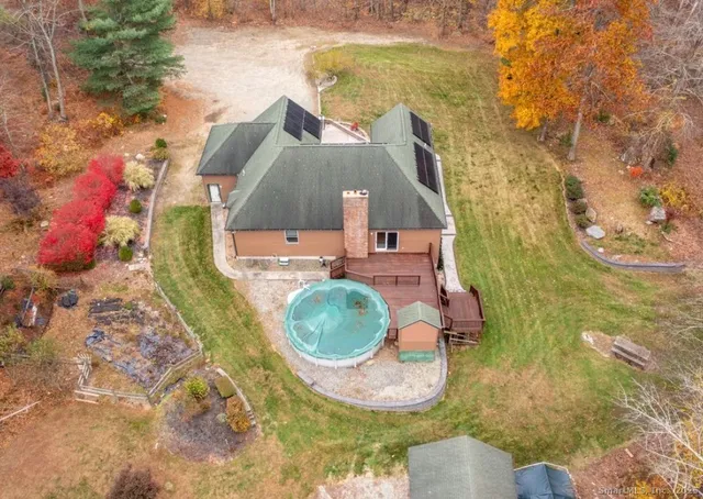 swimming pool view with a garden