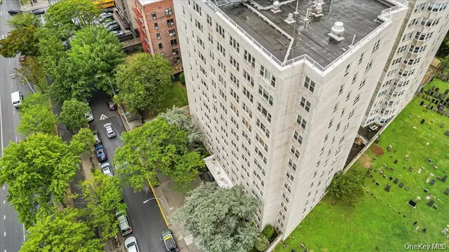 a view of a city and tall buildings