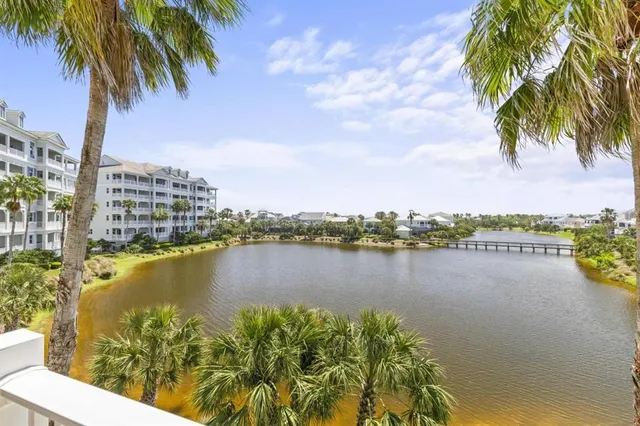 a view of a lake with a city view