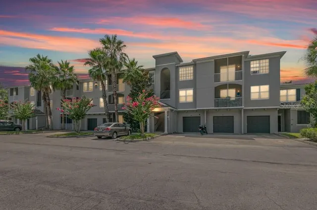 a view of a backyard with a garden and trees